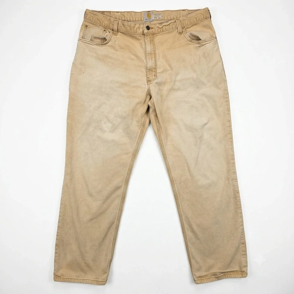 Carhartt Rugged Flex Relaxed Fit Canvas Work Pants Mens 42x30 Tan Khaki 102517